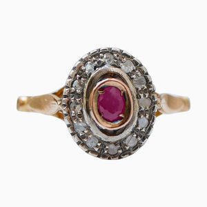 Ring aus 18 Karat Roségold und Silber mit Rubin und Diamanten