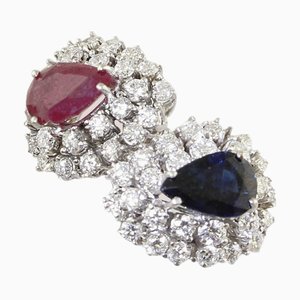18 Karat White Gold Ring with Diamond, Sapphire and Ruby