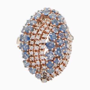 18 Karat Rose Gold Ring with Sapphires and Diamonds