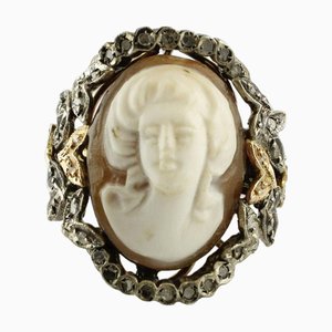 Bague Camée en Argent et Or avec Diamant