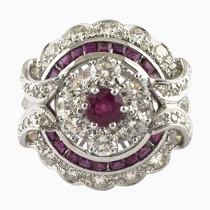 18 Karat White Gold Cocktail Ring with Circular Diamond and Ruby