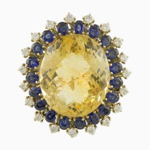 18 Karat Rose Gold Ring with Topaz, Blue Sapphires and White Diamonds