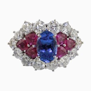 18 Karat White Gold Ring with Ruby, Tanzanite and Diamond