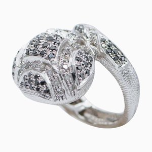 18 Karat White Gold Snake Ring with Black and White Diamonds