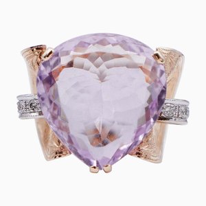 Amethyst, Diamonds, Rose and 18 Karat White Gold Cluster Ring