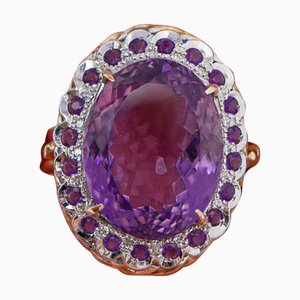 18 Karat Rose Gold Ring with Amethysts and Diamonds
