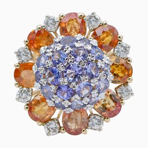 Ring aus 18 Karat Weißgold mit Saphiren, Tansanit und Diamanten