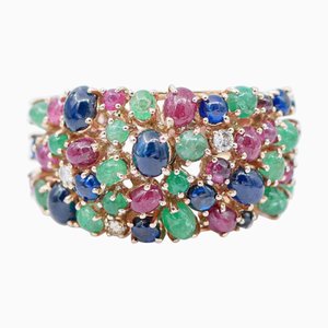 Smaragde, Rubine, Saphire, Diamanten, 18 Karat Roségold Ring
