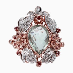 Rose Gold and Silver Cocktail Ring with Green Amethyst