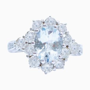Platinum Ring with Aquamarine and Diamonds