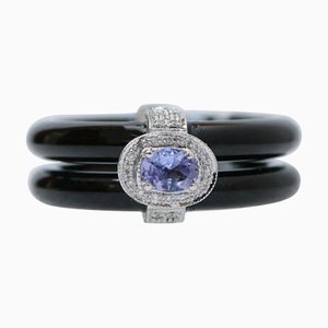 Platinum Fashion Ring with Tanzanite and Onyx and Diamonds