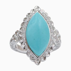 Platinum Ring with Turquoise and Diamonds