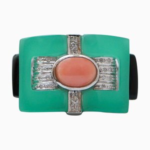 Platinum Ring with Coral and Stones