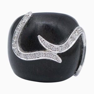 Weißgold Bandring mit Ebenholz und Diamanten