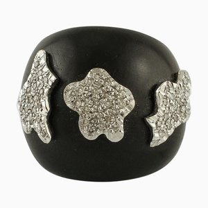 Weißgold Band Fashion Ring mit Ebenholz und Diamanten