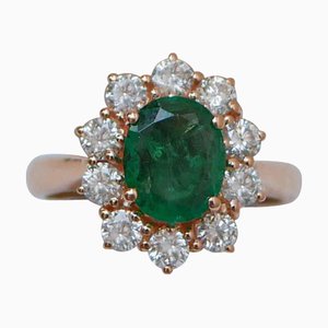 18 Karat Rose Gold Ring with Emerald and Diamonds