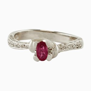 18 Karat White Gold Engagement Ring with Ruby and Diamonds