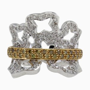 Cocktail Gold Ring with White and Color Diamonds