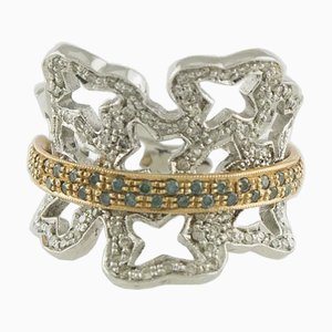 Cocktail 18 Kt Gold Ring with White and Color Diamonds