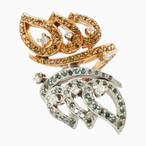18 Kt Rose and White Gold Butterfly Ring with Diamond