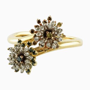 Handcrafted Ring with Diamonds & Yellow and White Gold