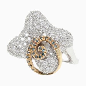 Modischer Ring aus 18 Karat Weiß- und Gelbgold mit Diamanten
