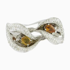 Blumenring aus Weißgold mit gelbem Saphir und Diamant