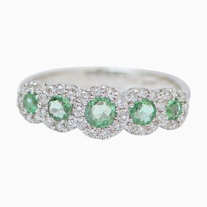 18 Karat White Gold Ring with Emeralds and Diamonds