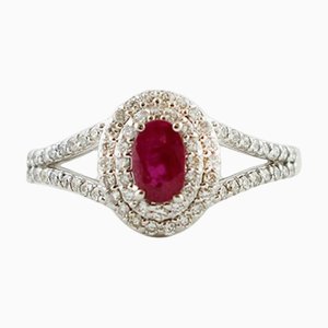 Moderner Ring aus 18 Karat Weißgold mit Diamanten und Rubin