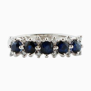 18 Karat White Gold Modern Ring with Blue Sapphires and Diamonds