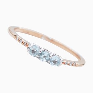 Moderner Ring aus 18 Karat Rosé- und Weißgold mit Aquamarin und Diamanten