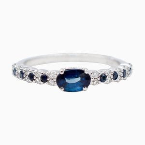 18 Karat White Gold Modern Ring with Blue Sapphires and Diamonds