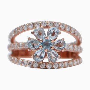 Ring aus 18 Karat Roségold mit Aquamarin und Diamanten