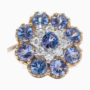 18 Karat Rose Gold Ring with Tanzanite and Diamonds