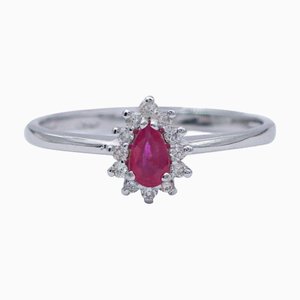 18 Karat White Gold Ring with Ruby and Diamonds