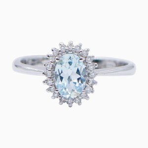 Ring aus 18 Karat Weißgold mit Aquamarin und Diamanten