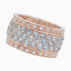 Rose Gold Band Ring with Aquamarine and Diamonds