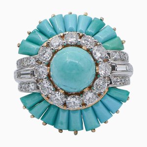 Ring aus 18 Karat Roségold und Platin mit Türkis und Diamanten