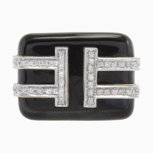 Ring aus Gelbgold und Platin mit Diamanten und schwarzer Emaille