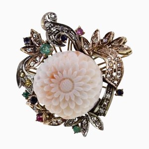Handgefertigter Cocktailring mit Diamant und Saphir