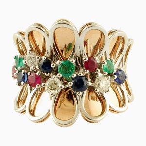 Ring aus Roségold mit Diamanten und Rubinen