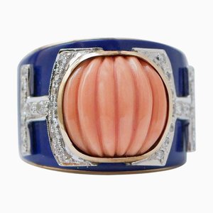 Bandring aus Roségold mit Koralle und Lapis