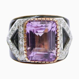 Bandring aus Roségold mit Amethyst und Onyx und Diamanten