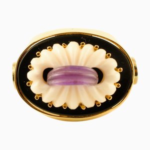 Gelbgoldener Ring mit Diamanten und Amethyst