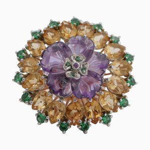 Ring aus Roségold und Silber mit Amethyst und Spinell