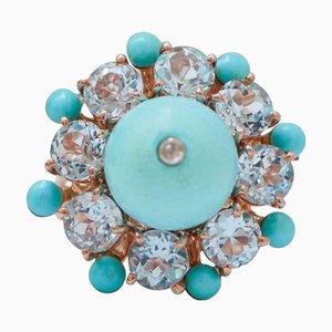 Ring aus Roségold und Silber mit Diamanten und Türkis