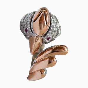 Parot Ring aus Rosé- und Weißgold mit Rubinen und Diamanten