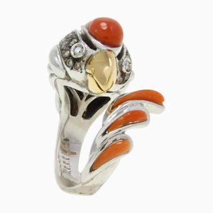 Italienischer Hahnenring aus Korallengold mit Diamant
