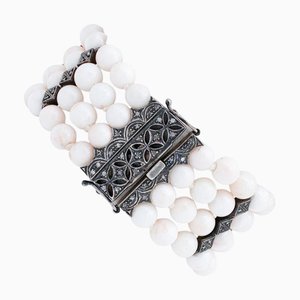Rose Gold and Silver Beaded Bracelet with Coral and Diamonds