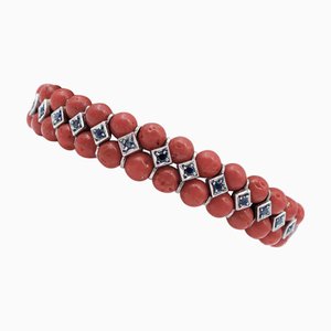 Armband aus Roségold und Silber mit Koralle und Saphiren und Diamanten